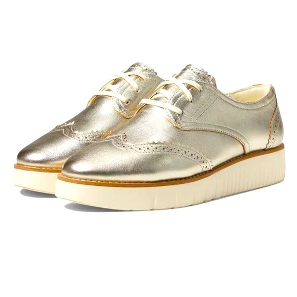 Cole Haan platform wingtip oxford - Gold metallic 5.5 - Picture 1 of 7